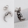GOTHIC SKULL CRESCENT MOON CELESTIAL HAMMERED 316L SURGICAL STEEL EARRING